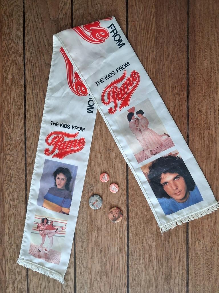 Vintage The Kids From Fame Sjaal en Buttons jaren tachtig, Ophalen of Verzenden, Gebruikt