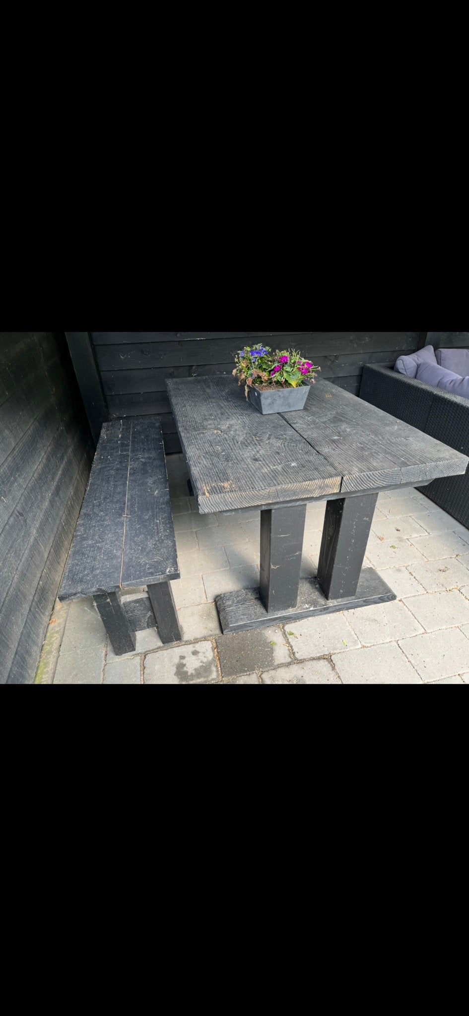 Zwarte eettafel met Bankje, Ophalen of Verzenden, Gebruikt, Rechthoekig