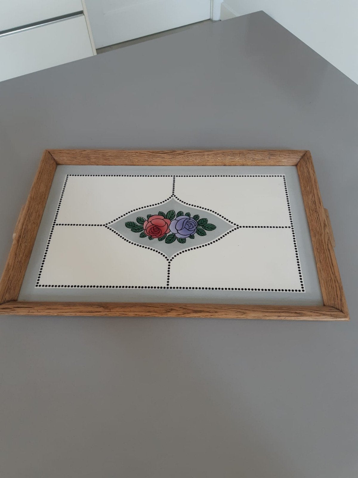 Vintage Dienblad,  hout keramiek, Ophalen of Verzenden, Zo goed als nieuw