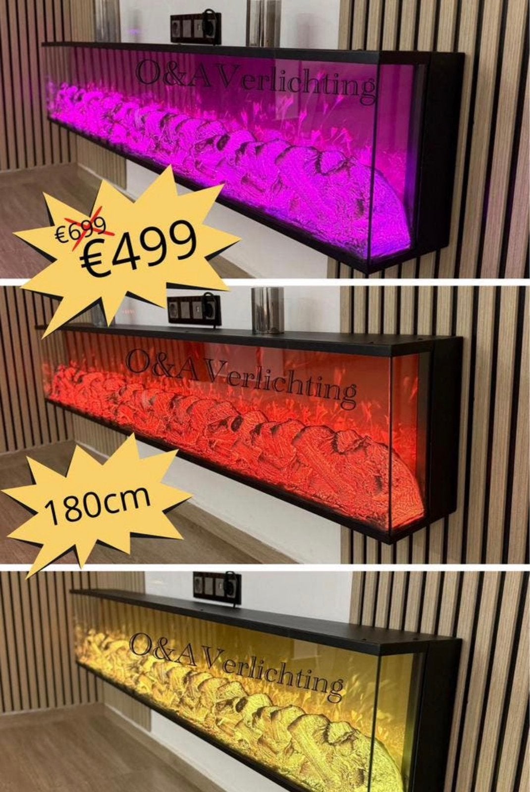Imbouw/ophang sfeerhaard met verschillende kleuren 180 cm, Ophalen of Verzenden, Nieuw, Hangende haard, Elektrische haard