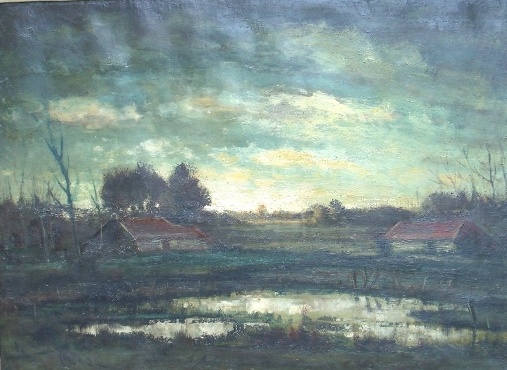 Marinus Bies (1894-1975) - Peellandschap - olieverf op doek, Antiek en Kunst, Ophalen