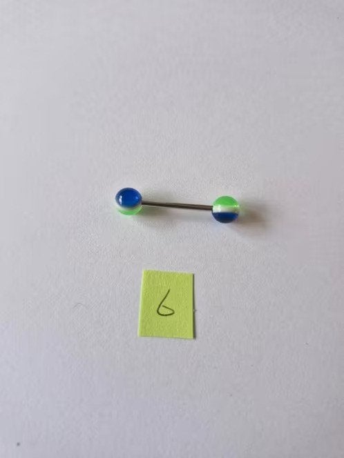 Tongpiercing blauw groen nr6 h3, Tongpiercing, Staal, Onbekend, Nieuw