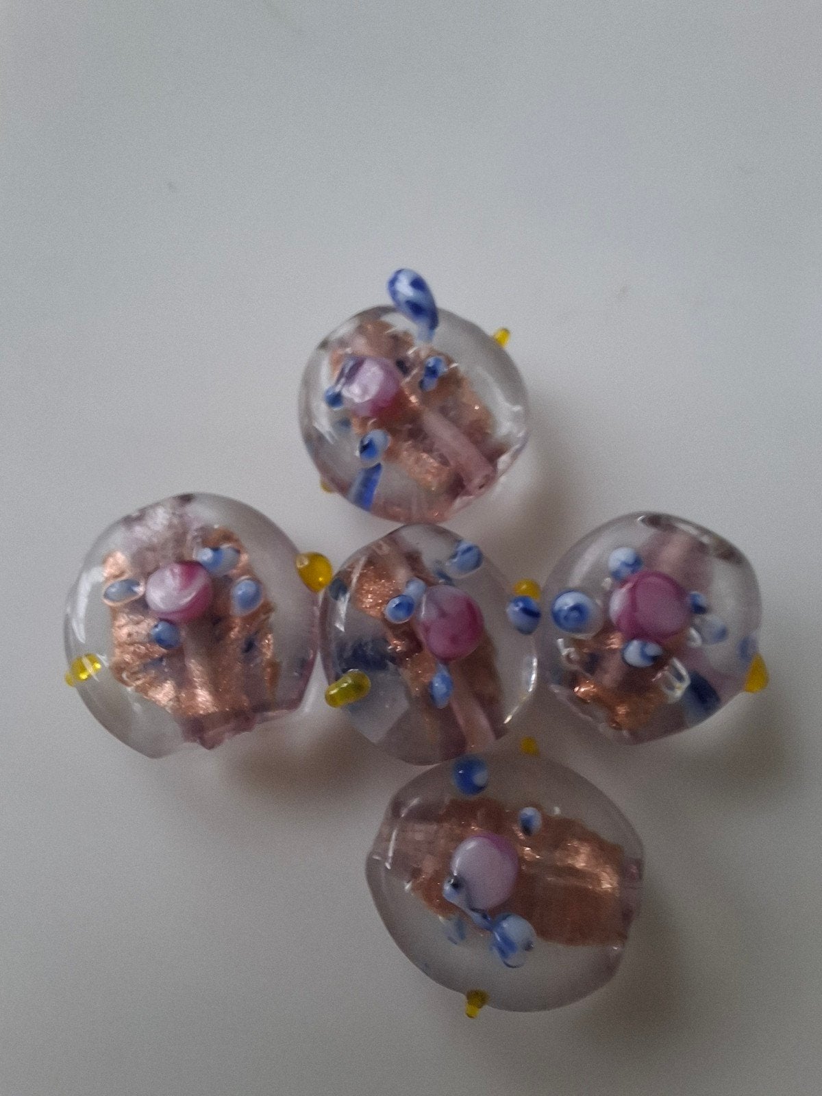 5 stuks lampwork glaskralen paars roze goud blauw kralen, Kraal, -, -, Ophalen of Verzenden