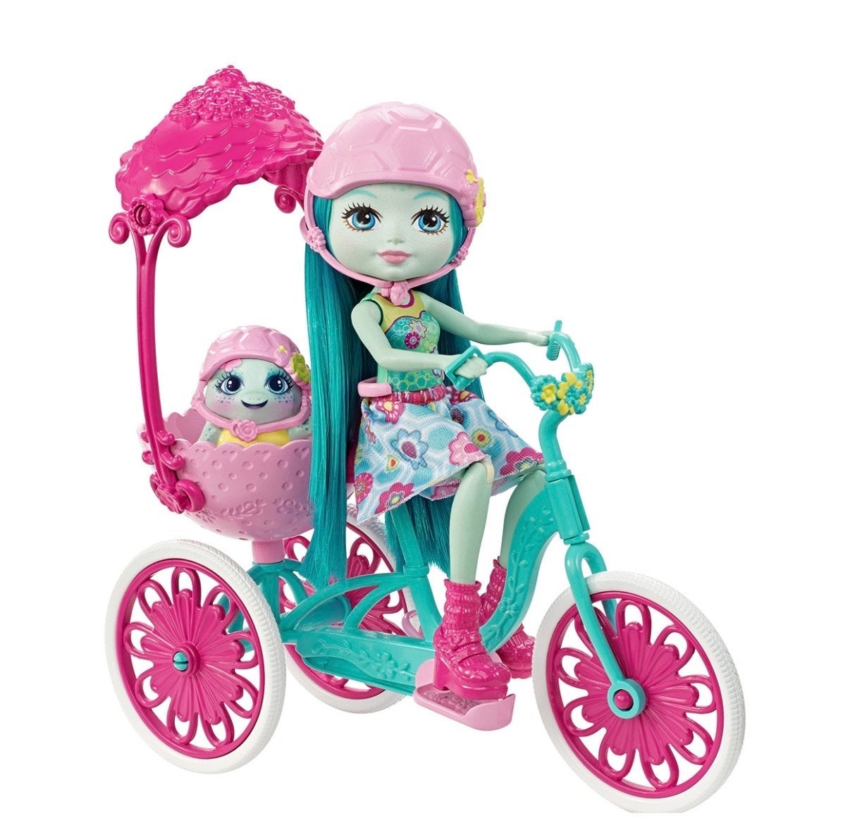 Enchantimals Schildpad Pop met Driewieler en Baby, Ophalen of Verzenden, Zo goed als nieuw, Overige typen
