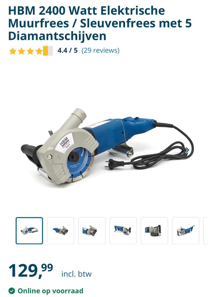 HBM 2400 Watt Elektrische Muurfrees met 5 Diamantschijven, Doe-het-zelf en Verbouw, Ophalen of Verzenden, Nieuw, 600 watt of meer