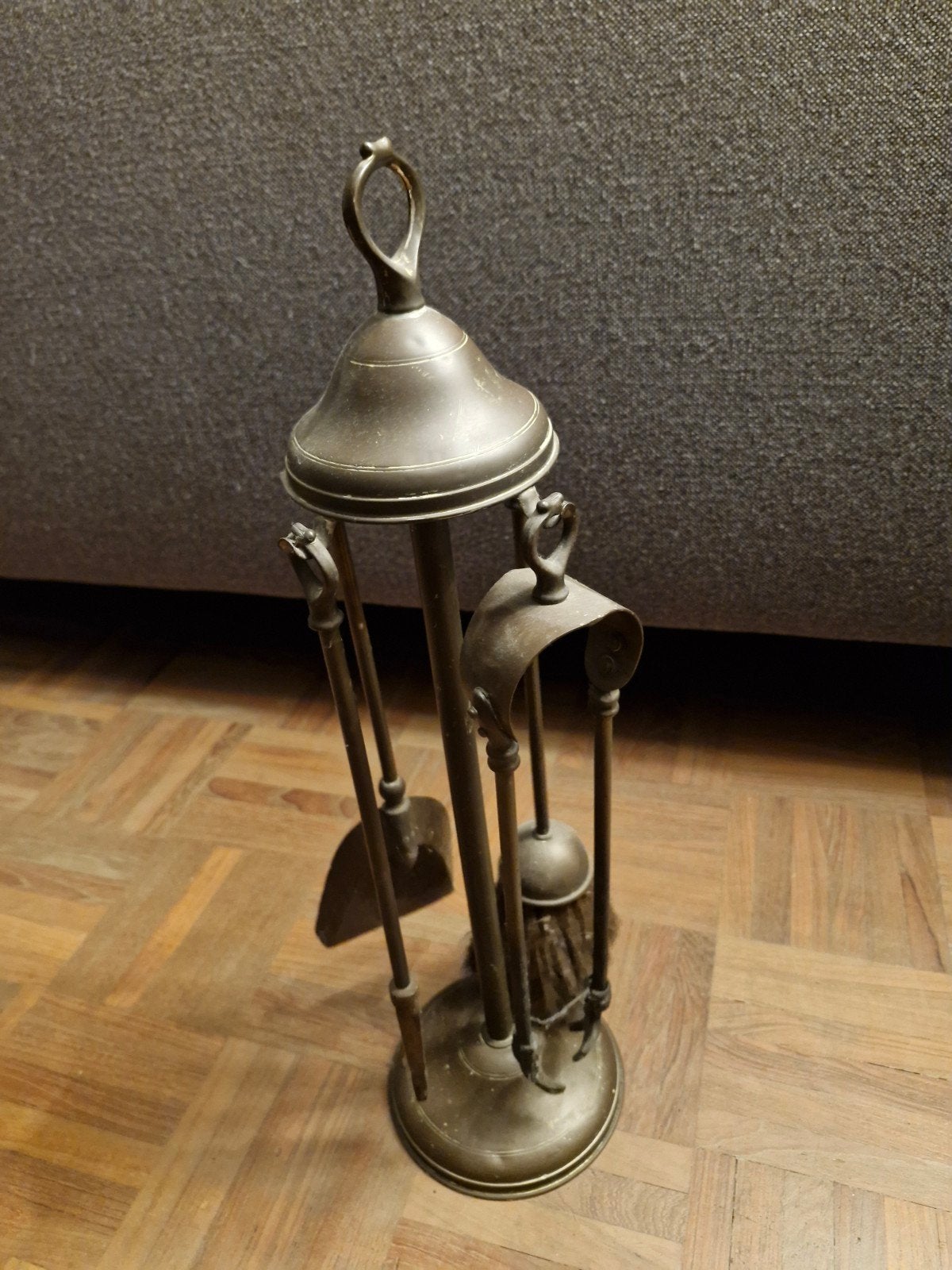 Antieke haardstel met standaard - messing, Ophalen of Verzenden