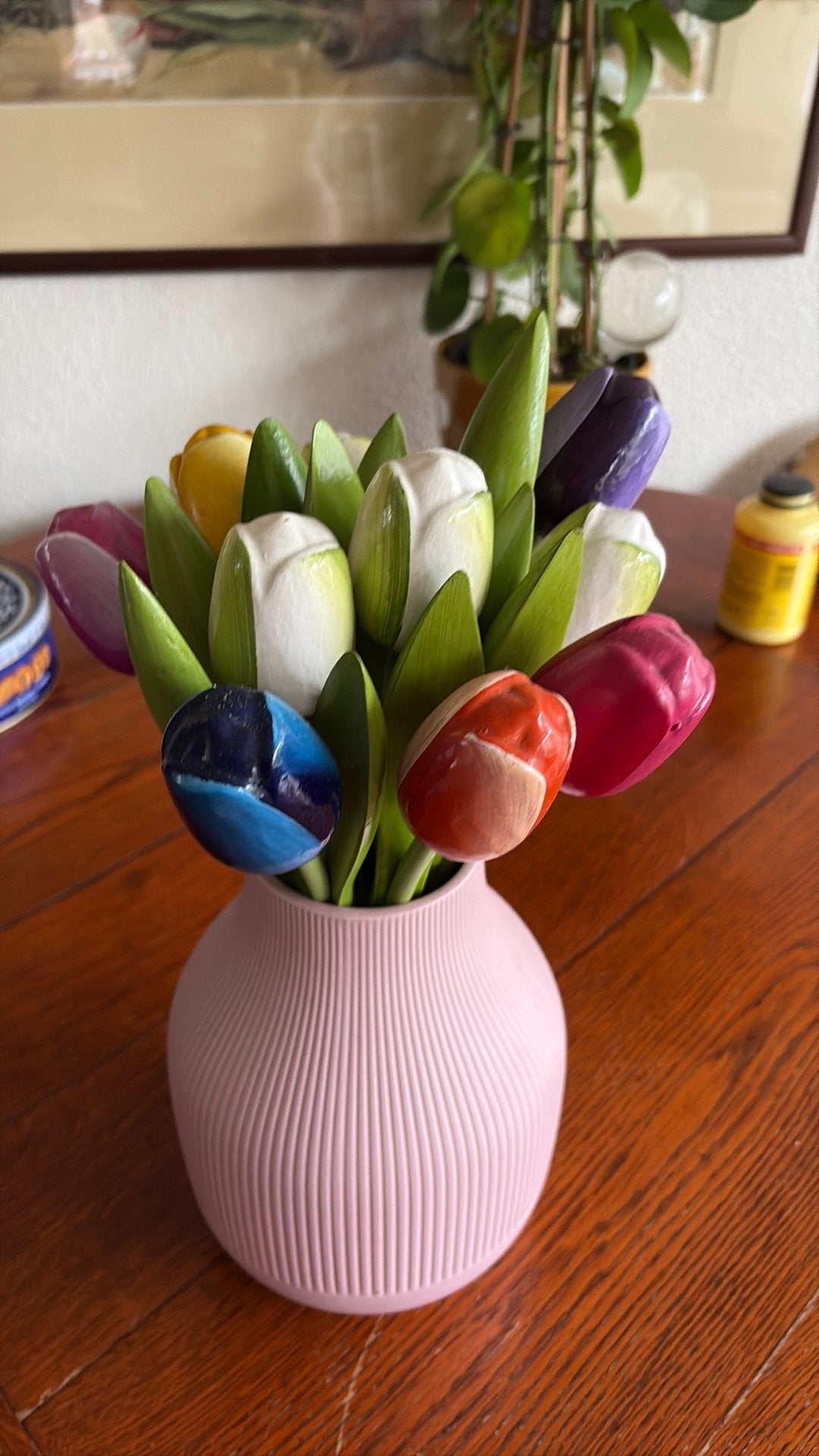 10 houten tulpen, Overige typen, Ophalen of Verzenden, Zo goed als nieuw, Meerkleurig