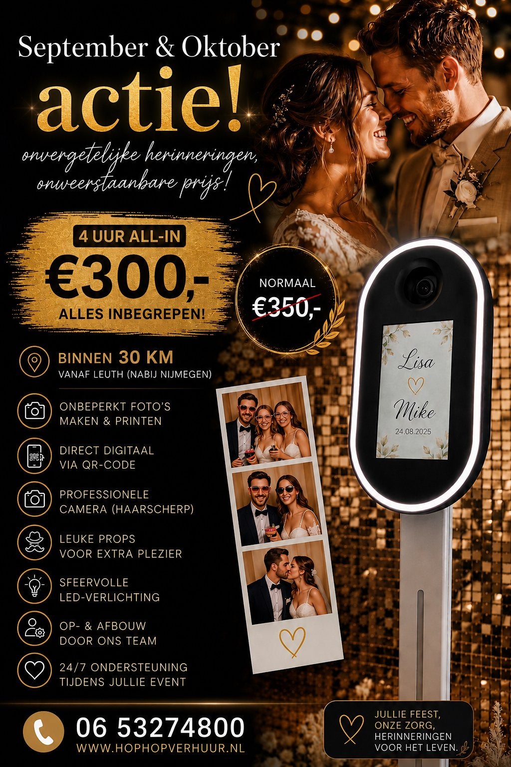 Photobooth voor Bruiloft & Feest | 4 uur €300, Ophalen, Nieuw