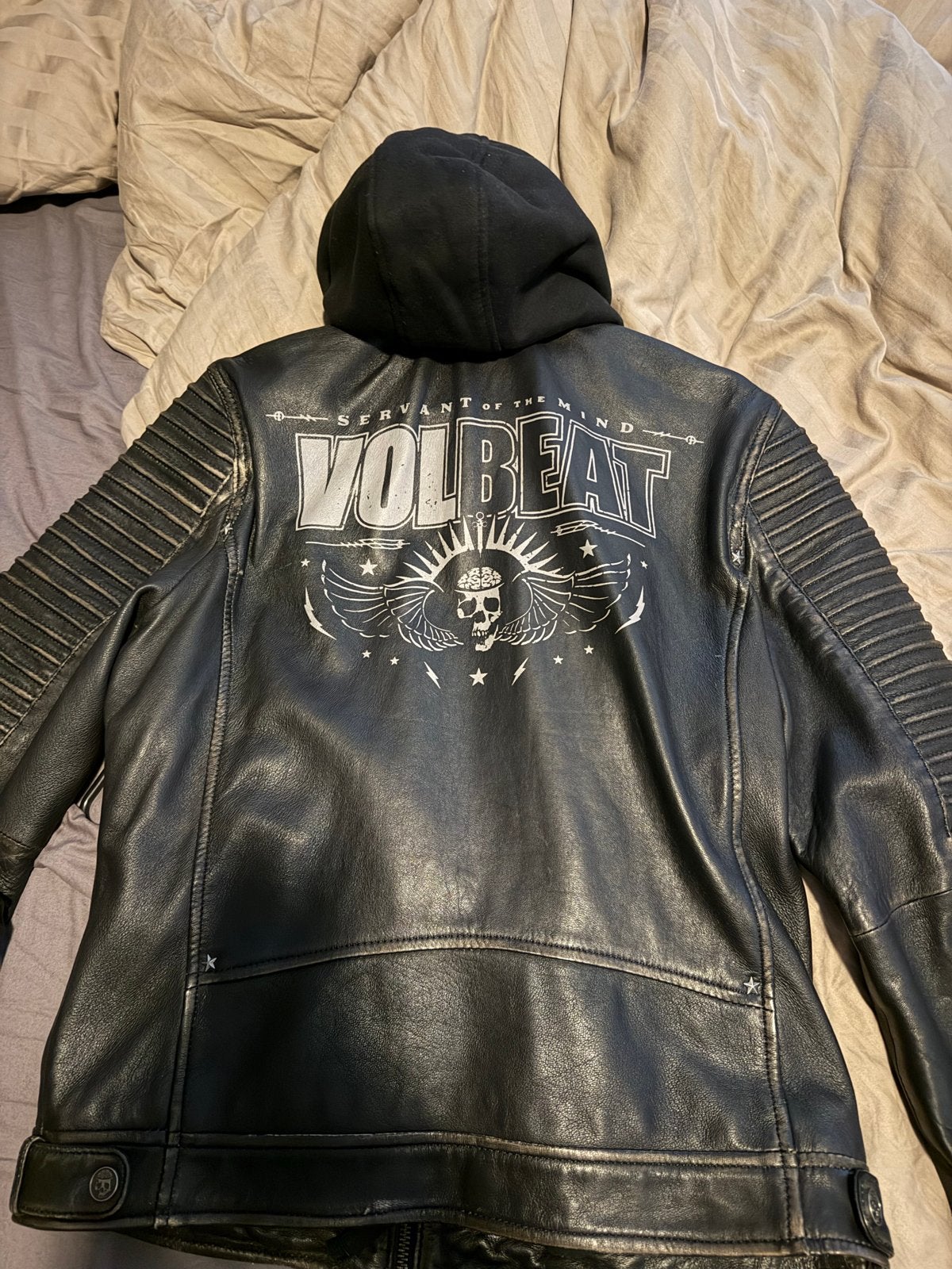 Volbeat Leren Jas met Capuchon - Zwart, Kleding | Heren, Ophalen of Verzenden, Gedragen, Maat 46 (S) of kleiner, Zwart