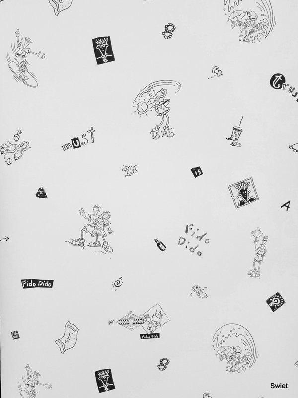 12849 Fido Dido kinderbehang in zwart wit van Lutece swiet, Verzenden, Minder dan 10 m², Wit