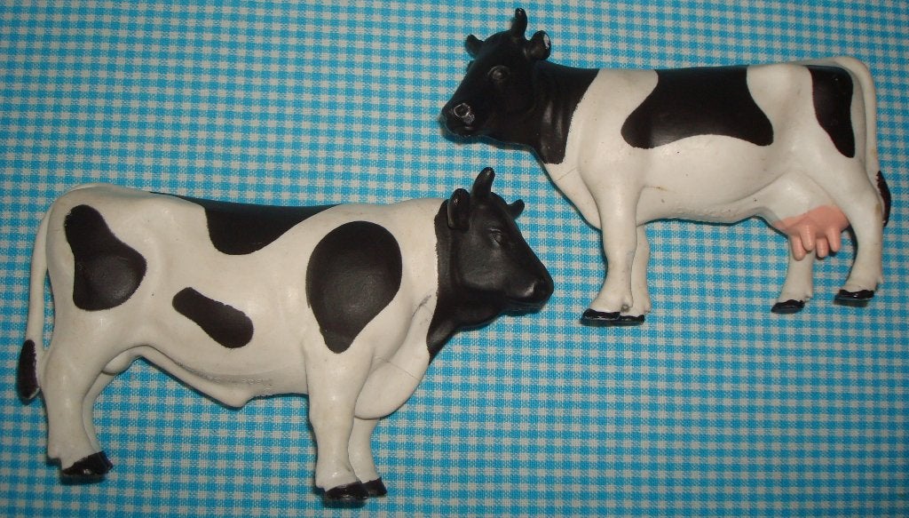BRUDER Koe en stier zwartbont zwart/ wit 2 stuks 2008, Ophalen of Verzenden, Gebruikt