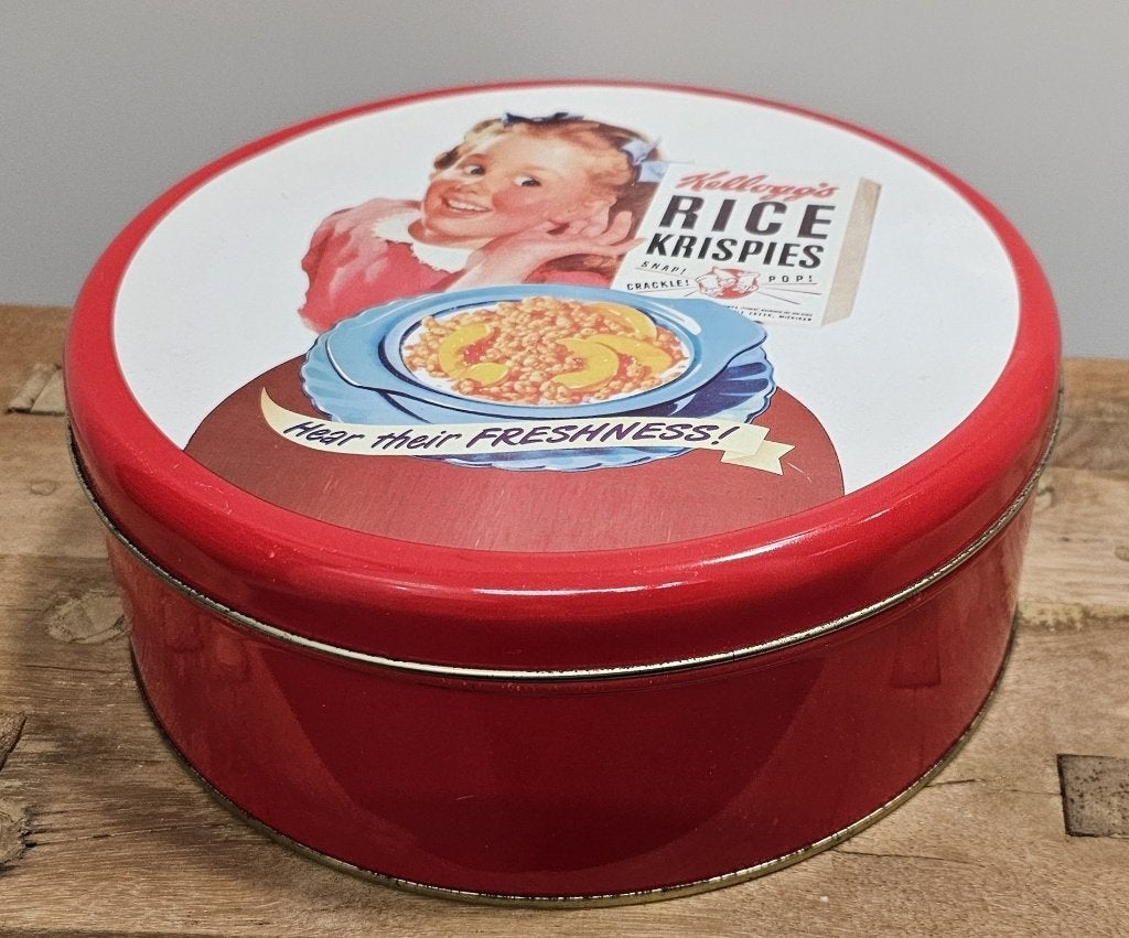 LEUKE "KELLOGG'S RICE KRISPIES" TROMMEL, Huis en Inrichting, Gebruikt, Ophalen of Verzenden, Voorraadpot, Metaal