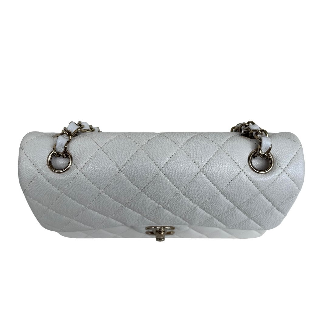 Chanel double classic flap small wit creme tas GHW goud image 10