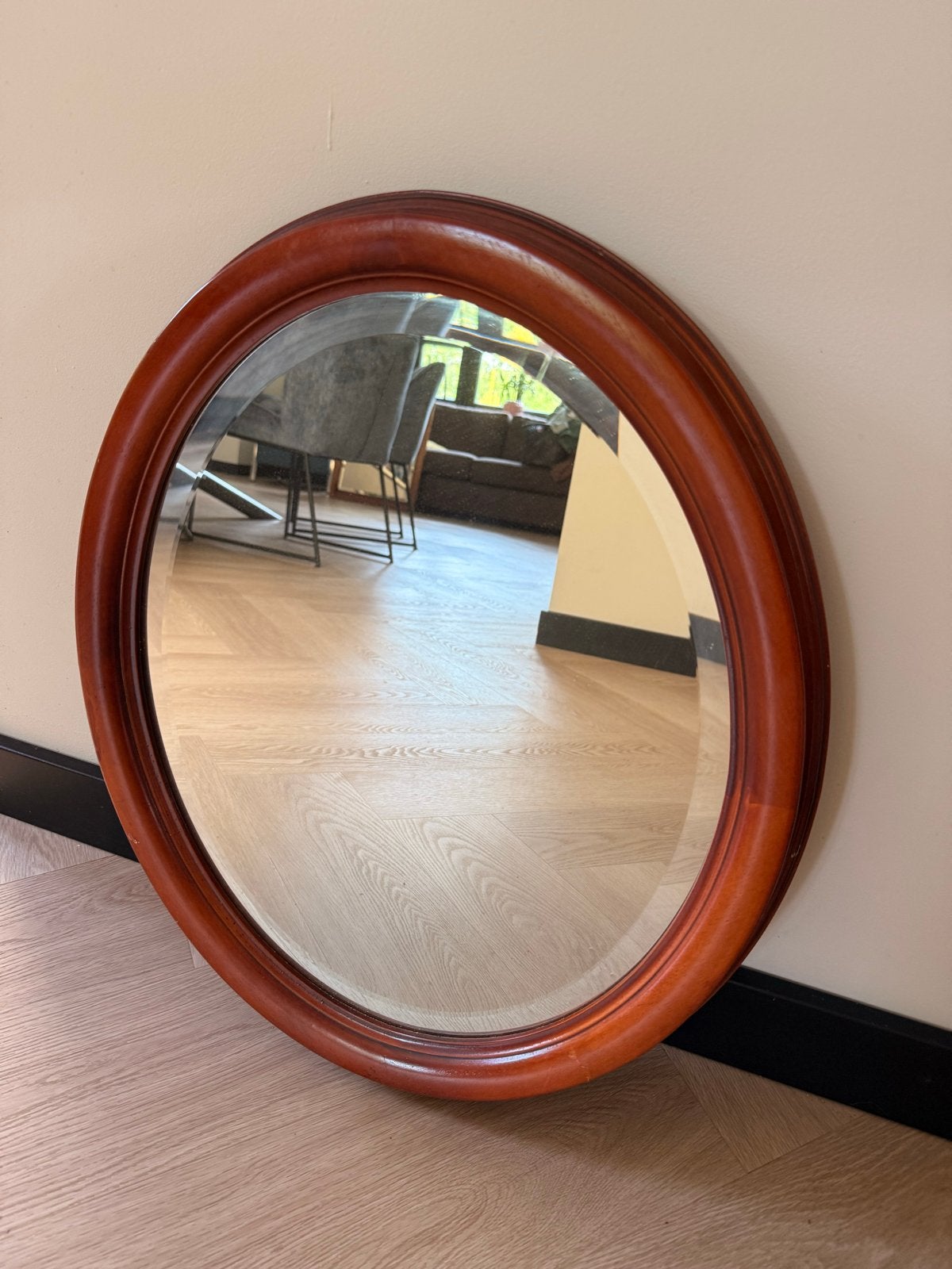 Ovale spiegel met houten lijst (46x68cm), Ophalen, Minder dan 50 cm, Gebruikt, Minder dan 100 cm