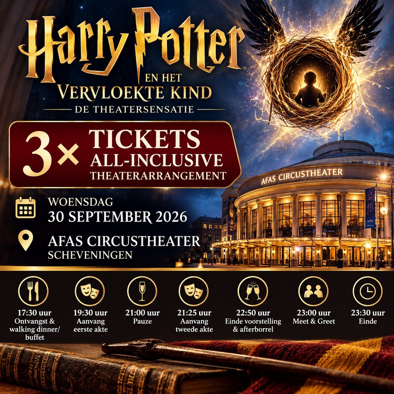 3 THEATER tickets HARRY POTTER en het Vervloekte kind,, Tickets en Kaartjes, Drie personen of meer, September