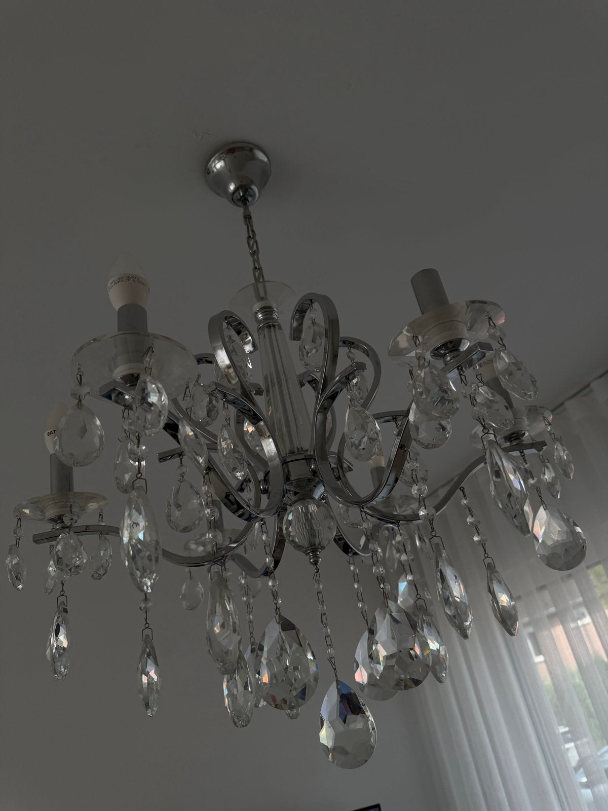 Elegante Kroonluchter met Kristallen Hangers, Ophalen, Gebruikt, Metaal, E14 (klein)