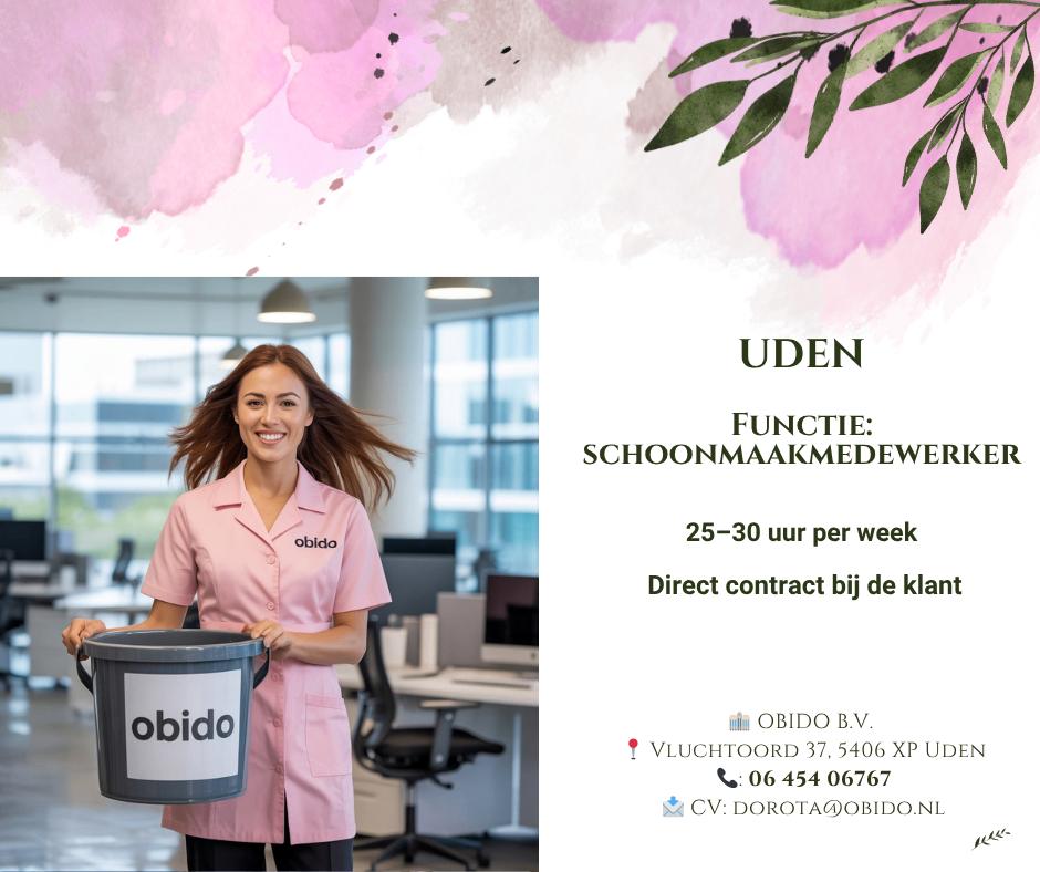 schoonmaakmedewerker UDEN, Vacatures, 25 - 32 uur, Overige niveaus, Starter, Overige vormen