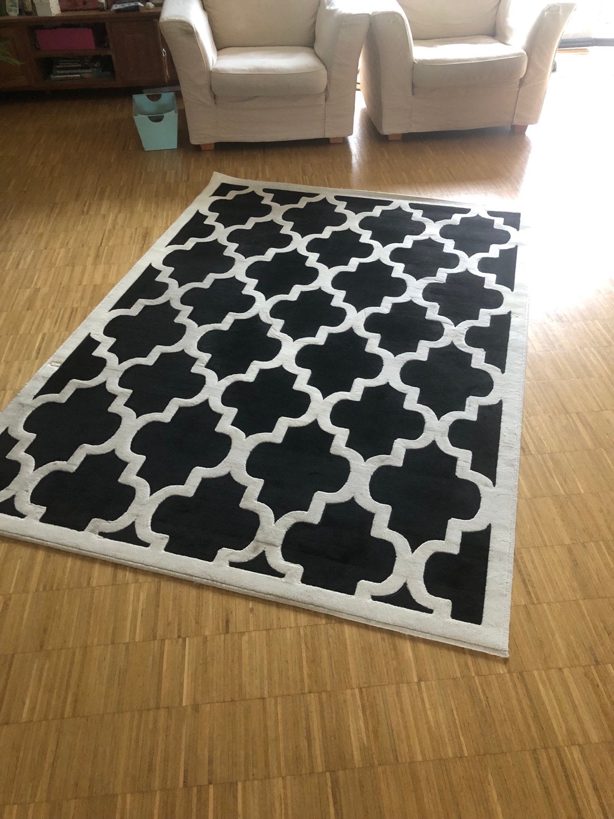 Modern zwart-wit vloerkleed  160 230, Ophalen, Gebruikt, Zwart, 150 tot 200 cm