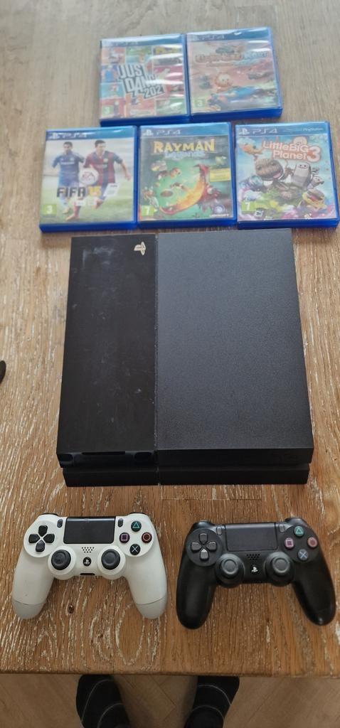 PlayStation 4 Slim 500GB met 2 controllers en 5 games, Ophalen, Met 2 controllers, Slim, 500 GB