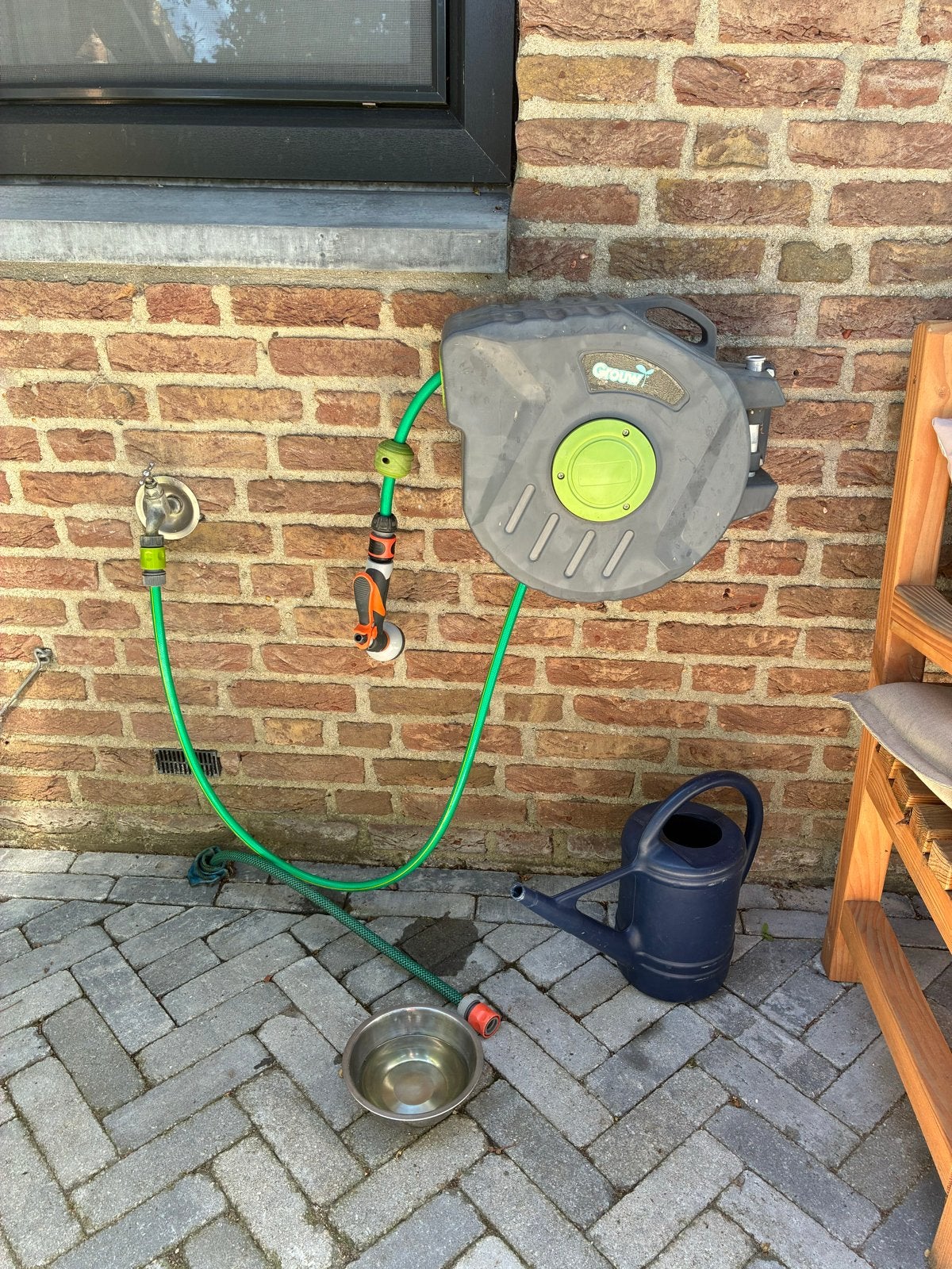 Grouw Tuinslanghaspel met slang, Tuin en Terras, Ophalen, Gebruikt, Tuinslanghaspel