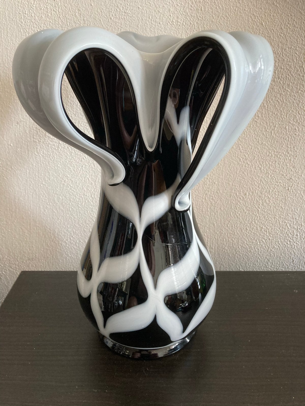 Grote Simais vaas handwerk 31 cm, zwart/wit, Ophalen of Verzenden