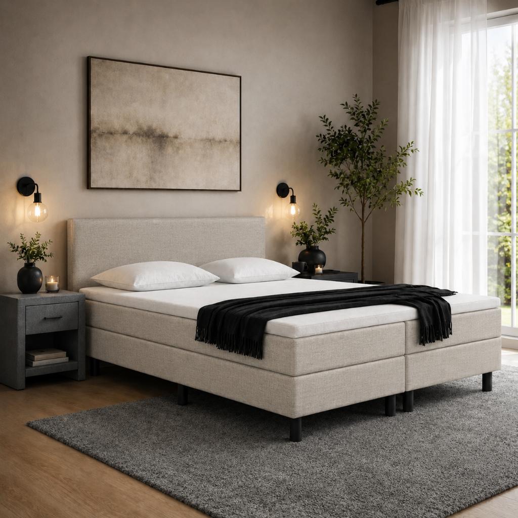 OP=OP Boxspring 160 x 200 - Naturel/Beige | Groot Matras