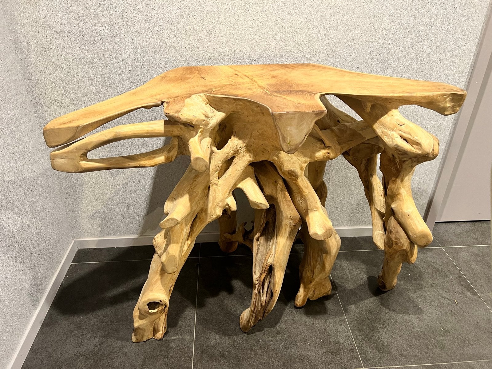 Unieke bijzettafel van boomwortel - 125x55x88cm, Gebruikt, Ophalen of Verzenden, 75 cm of meer, Overige vormen