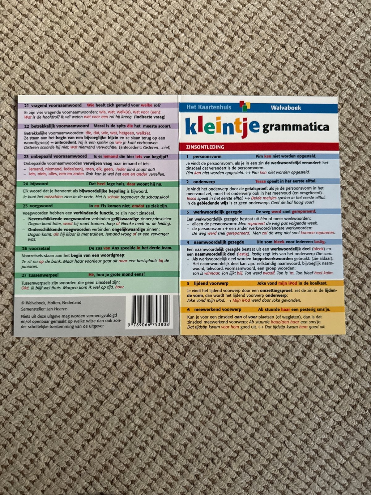Kleine Grammatica Kaart: Zinsontleding en Woordbenoeming, Ophalen of Verzenden, Alpha, Zo goed als nieuw, LBO