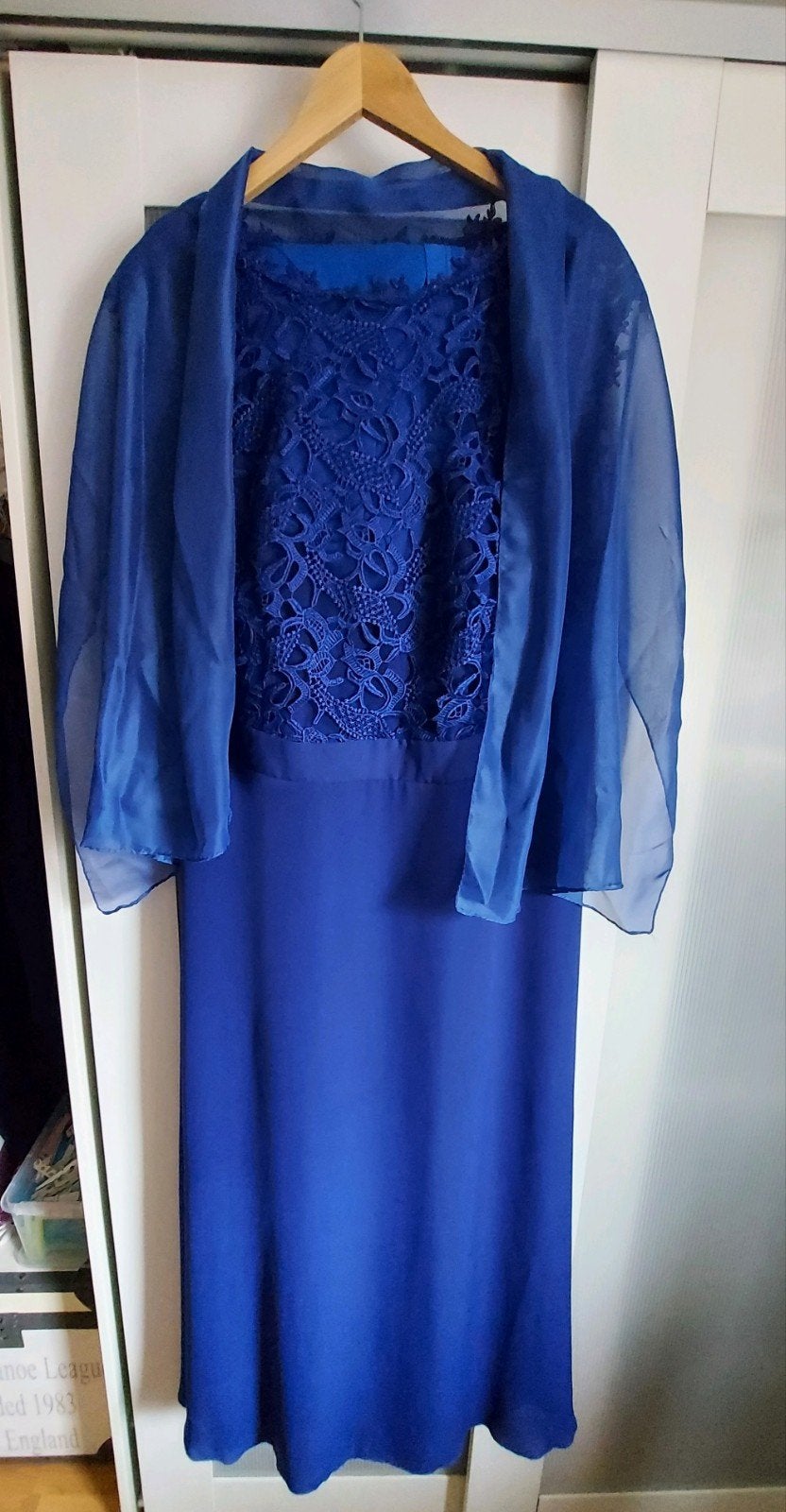 Elegante kobaltblauwe jurk met kanten top, Ophalen, Blauw, Maat 46/48 (XL) of groter, Onbekend
