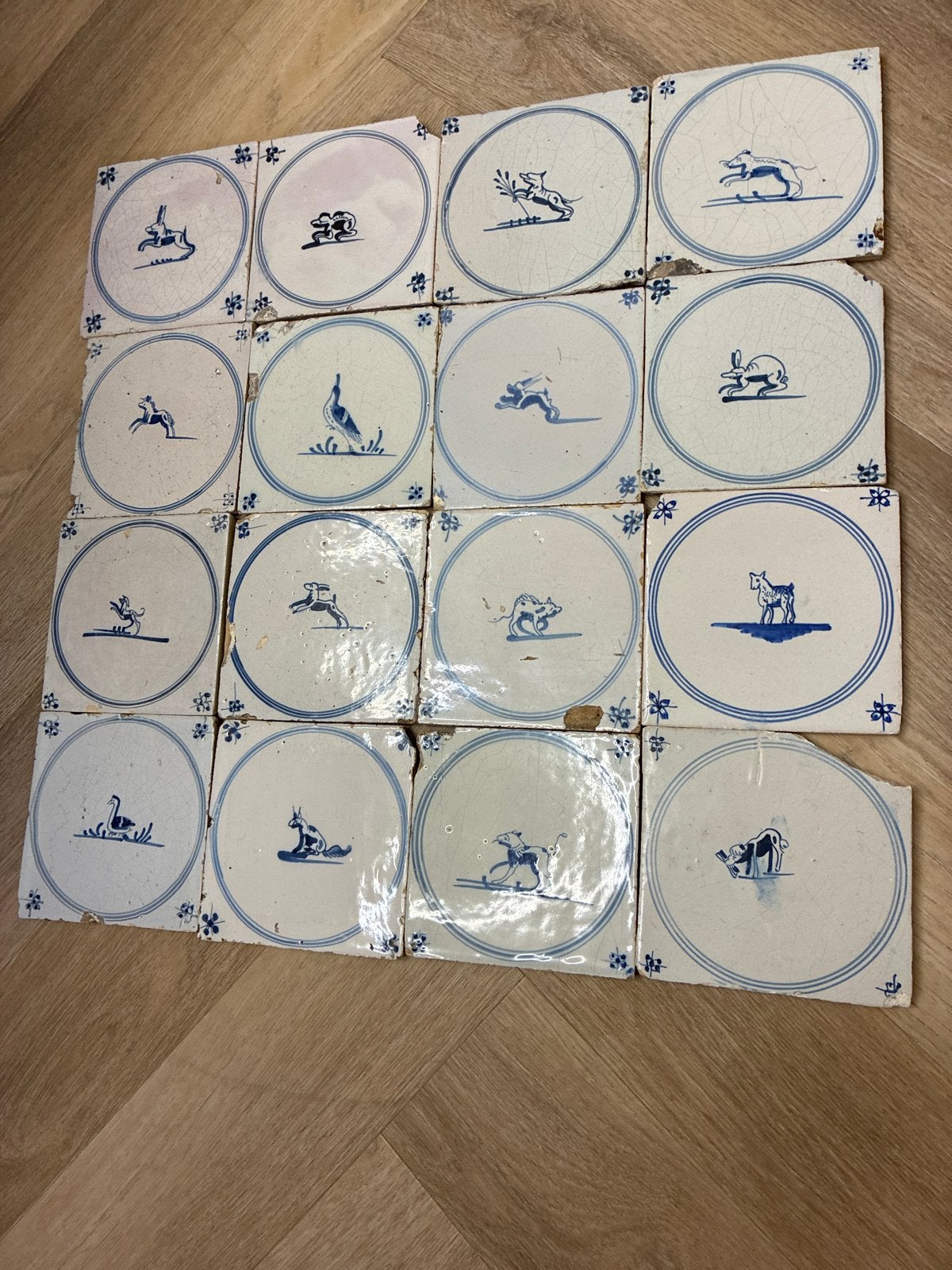 Antieke Hollandse Delfts Blauwe Tegels met Dieren, Antiek en Kunst, Ophalen of Verzenden