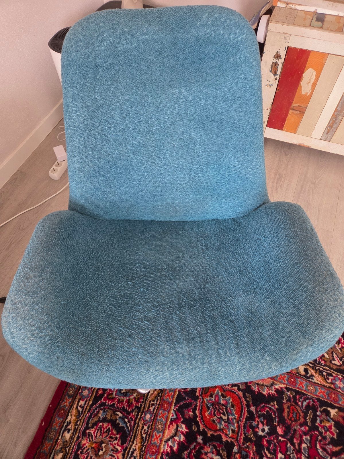 Comfortabele blauwe fauteuil met draaivoet, Ophalen, Modern, Comfortabel, Gebruikt, 75 tot 100 cm