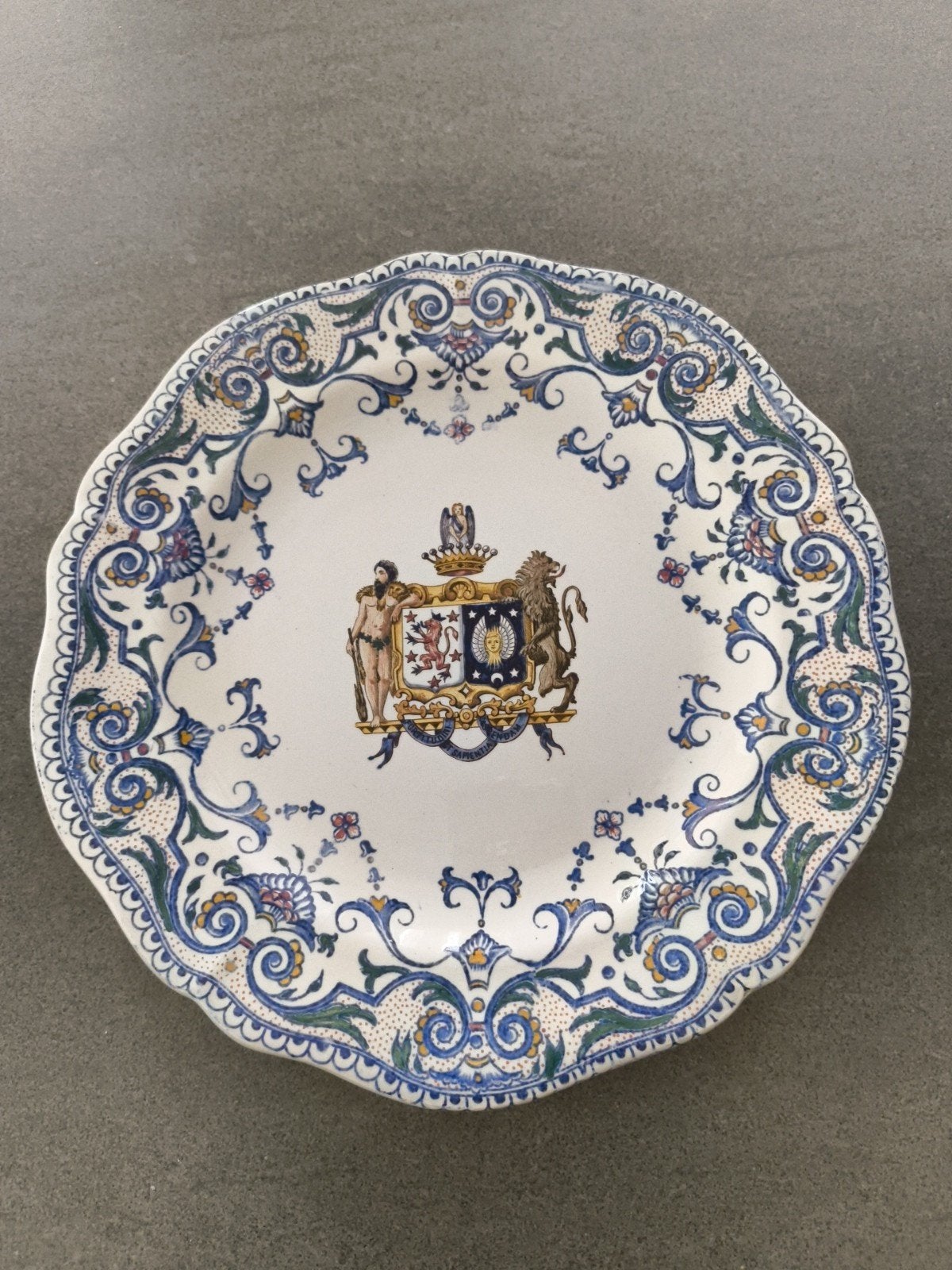 Antiek Frans heraldisch bord, Gien patroon "Rouen", 19e eeuw, Ophalen of Verzenden