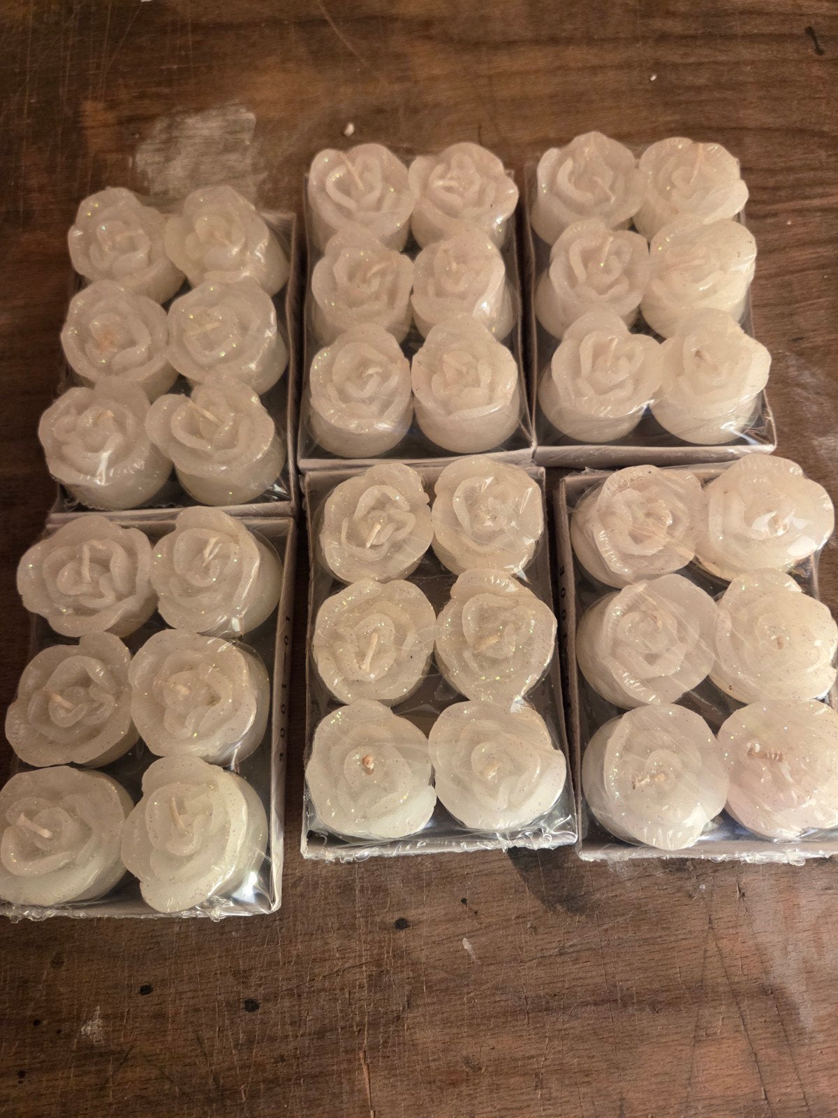 36 Roosjes Kaarsjes met Glitter - 4 cm Hoog, Wit, Ophalen of Verzenden, Kaars, Was