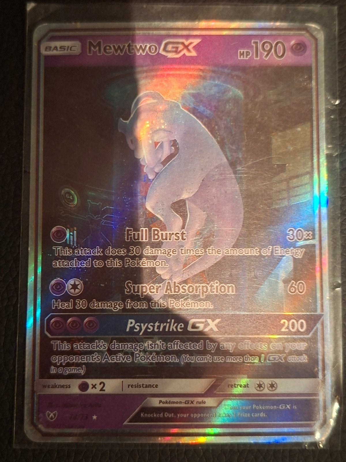 2017 Pokemon Shining Legends Mewtwo Gx 78/73, Ophalen of Verzenden, Zo goed als nieuw, Losse kaart, Foil