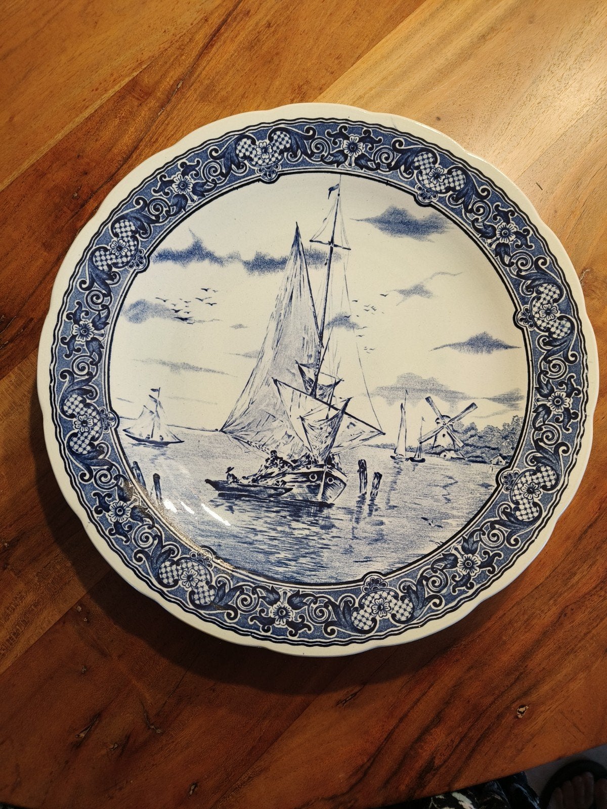 Delfts Blauw Wandbord 31cm – Zeilschepen & Molen – Royal Sph, Ophalen of Verzenden