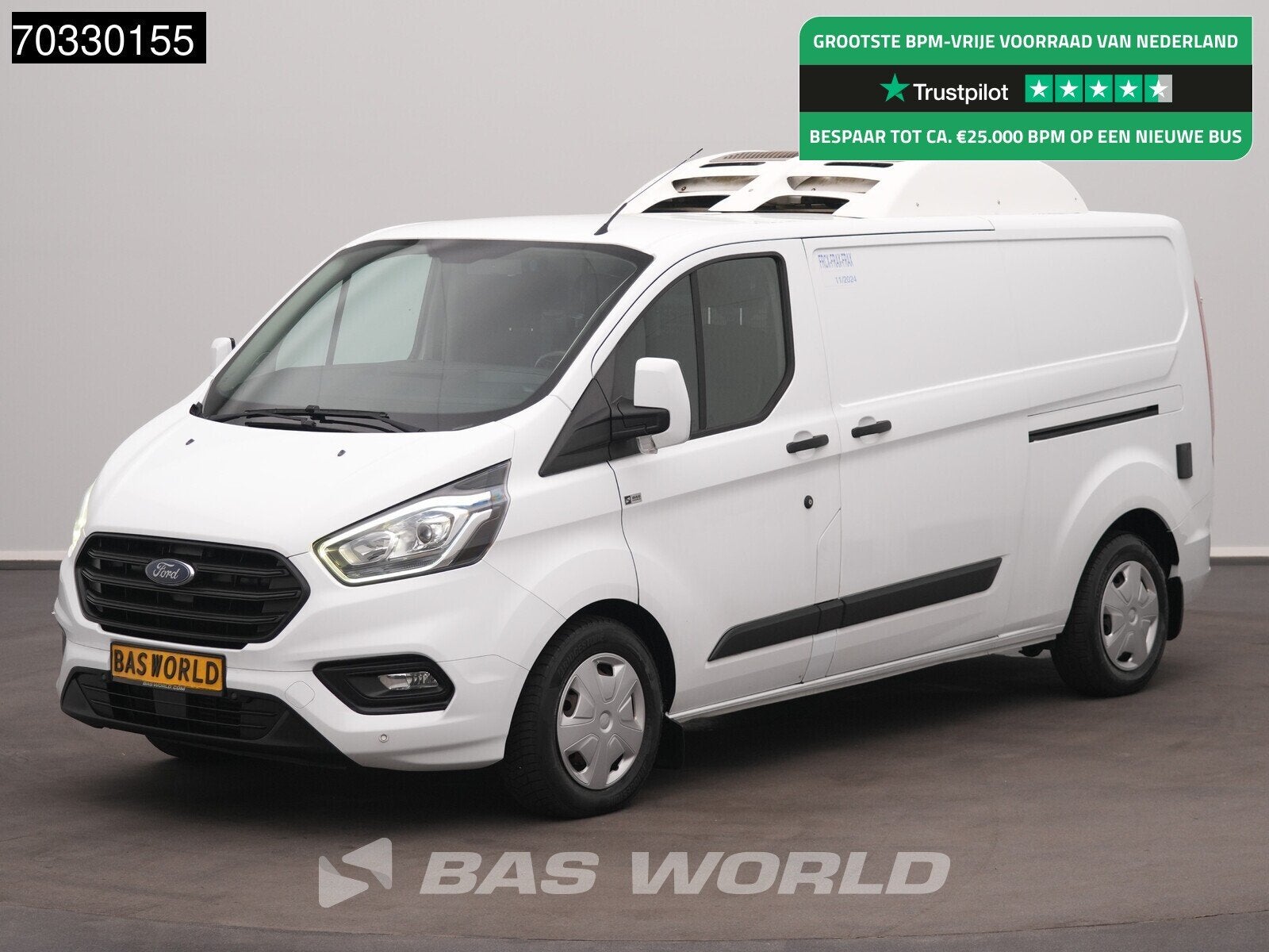 Ford Transit Custom 130PK Koelwagen L2H1 Airco Cruise Parkee, Auto's, Bestelauto's, Stof, Euro 6, 4 cilinders, Wit
