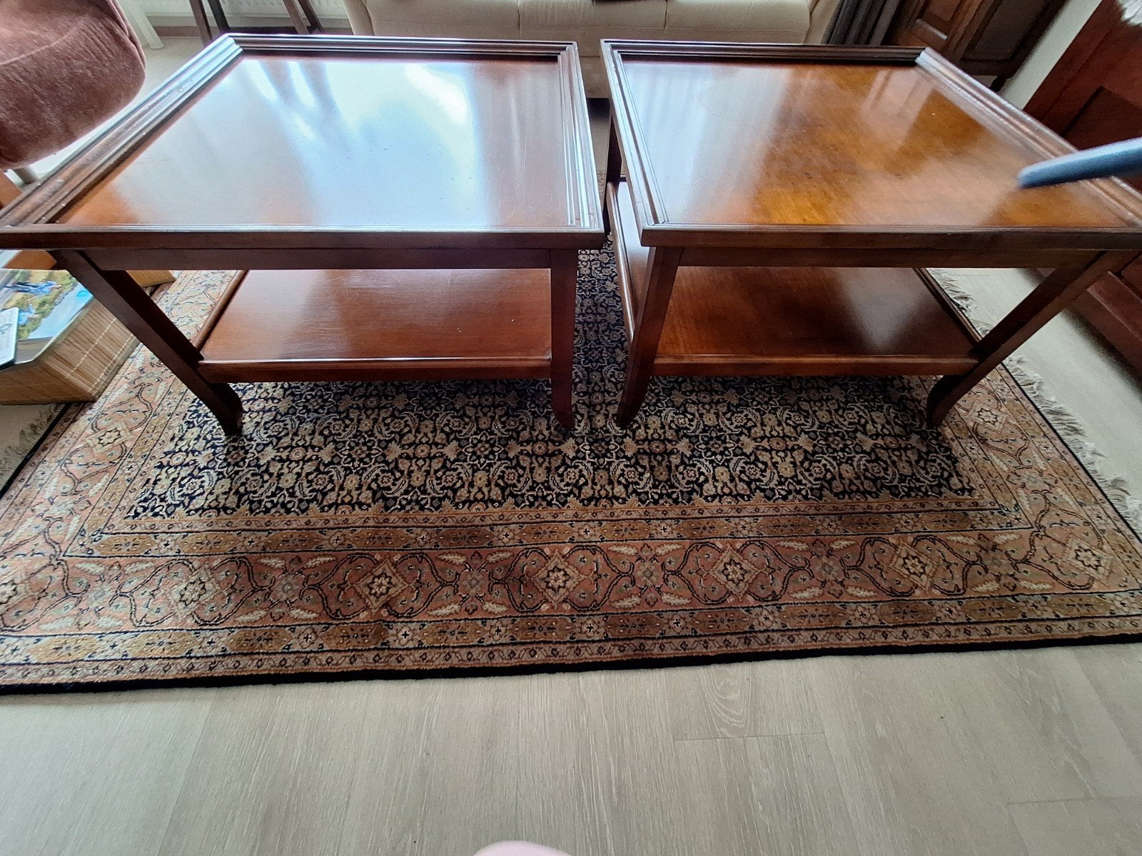 2 kersenhouten, strakke salontafels, samen 35€, Gebruikt, 50 tot 100 cm, Vierkant, 50 tot 100 cm