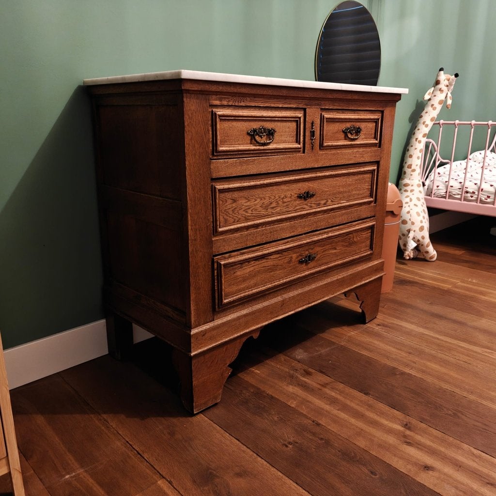Vintage houten commode met marmeren blad