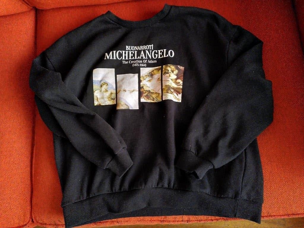 Z.g.a.n.zwarte sweater Michelangelo Schepping van de Mens, Zwart, Maat 42/44 (L), Ophalen of Verzenden, Zo goed als nieuw