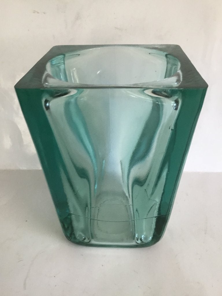 vintage Groene Art Glass Vaas Blenko stijl jaren 60, Ophalen of Verzenden