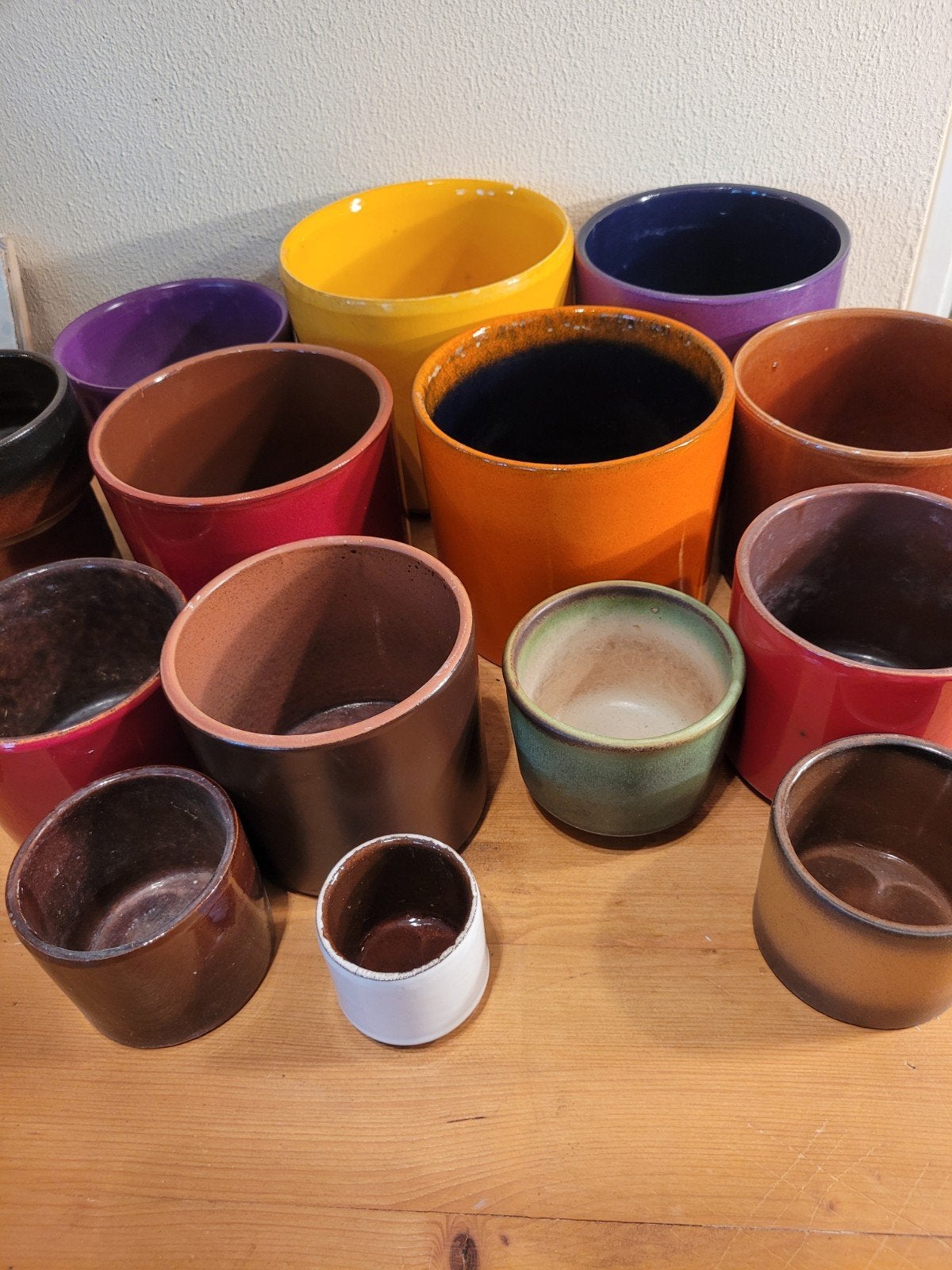 Oude vintage bloempotten 3 voor 17 euro bloempot potten pot, Gebruikt, Rond, Ophalen of Verzenden, Balkon