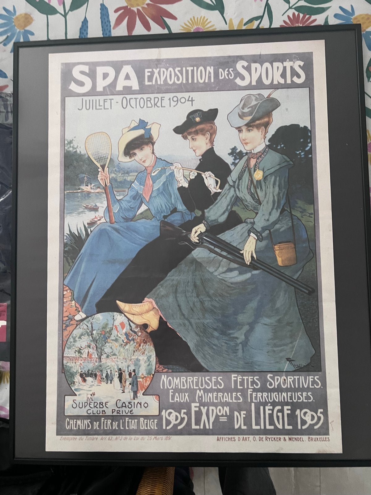 Vintage Poster Spa Exposition des Sports 1904 met lijst, Met lijst, Ophalen of Verzenden, Sport, A1 t/m A3