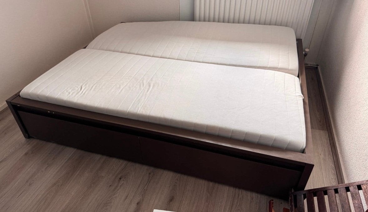 GRATIS OPHALEN | IKEA MALM bed 180x200 incl. lattenbodems, Ophalen, Gebruikt, Bruin, Tweepersoons