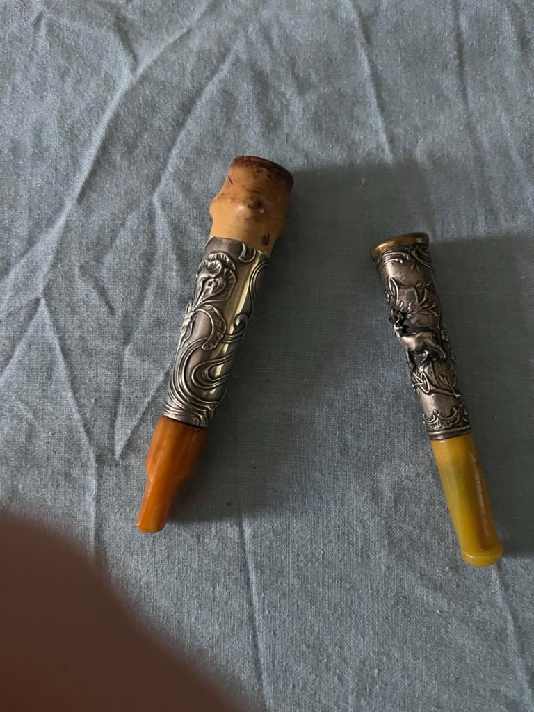 Antieke zilveren pijpjes in origineel etui, Verzamelen, Ophalen of Verzenden, Gebruikt, Overige typen