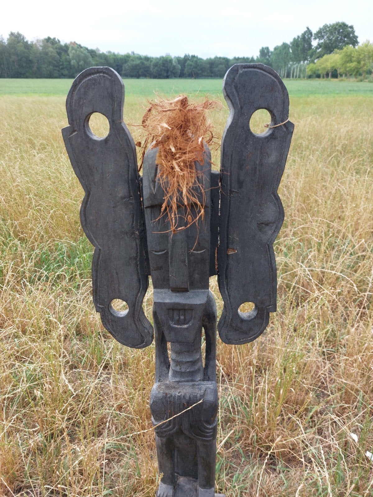 Groot houten beeld, ca. 115 cm hoog, Ophalen, Handgemaakt, Zwart, 1 meter - 2 meter