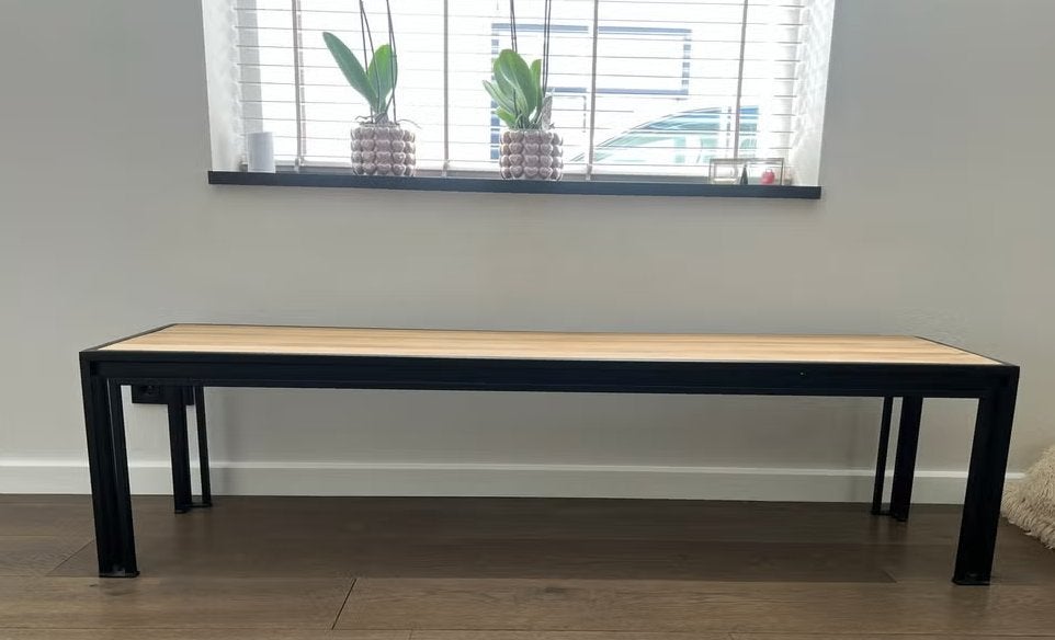 TV meubel sitetable plantentafel eiken blad met staal, Ophalen, Zo goed als nieuw