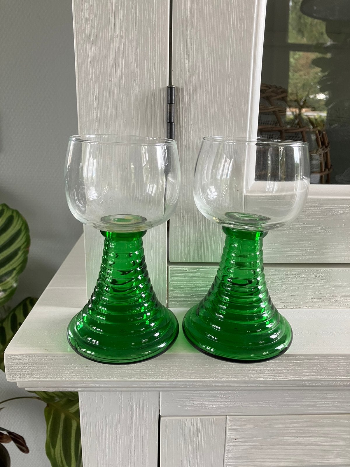 Roemer wijnglas wijnglazen groen vintage 2 twee stuks, Ophalen of Verzenden, Zo goed als nieuw, Overige typen