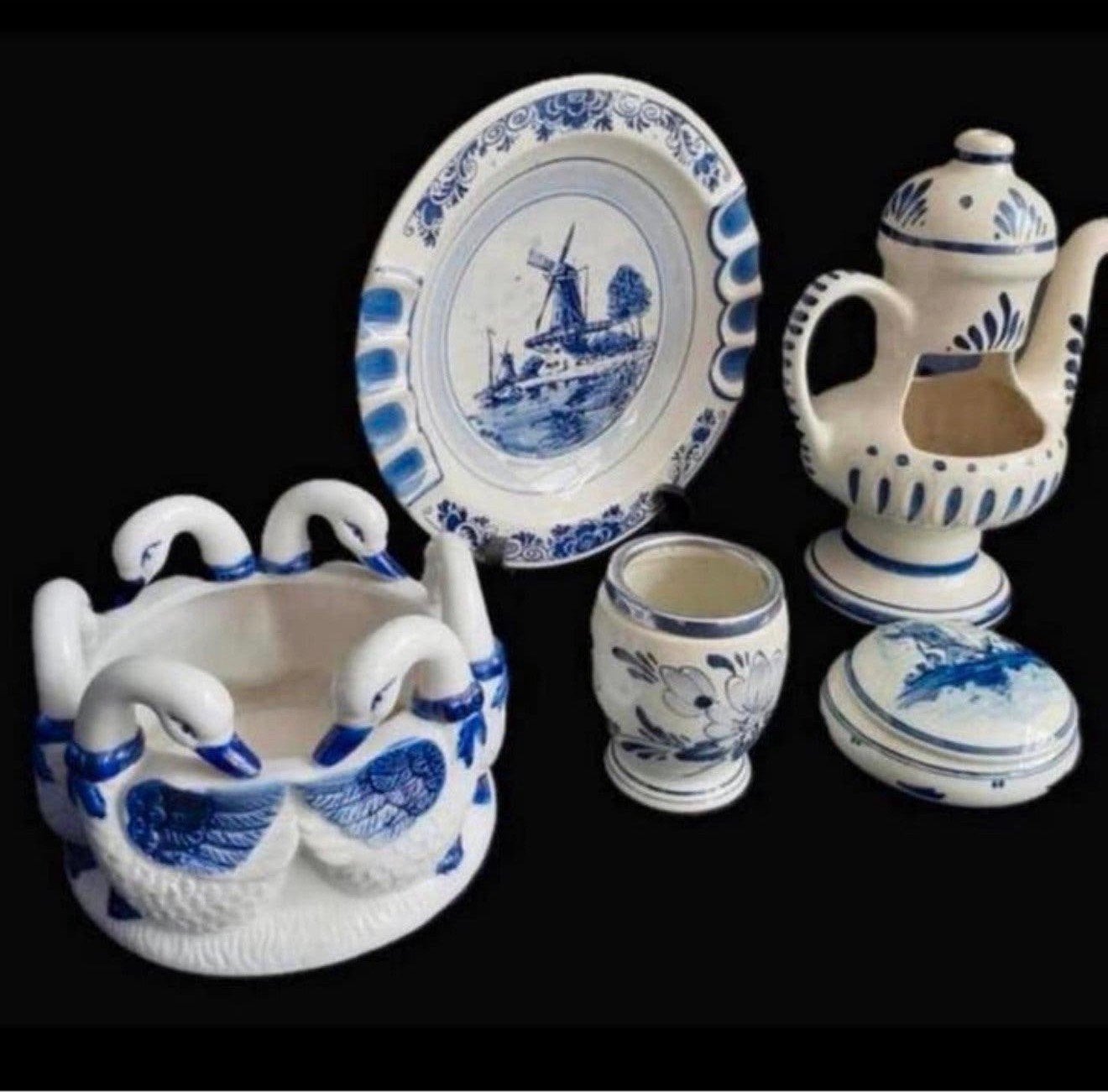 Set 1950-1960 antiek Delftsblauw servies theepot Vaas Pot, Antiek en Kunst, Ophalen of Verzenden