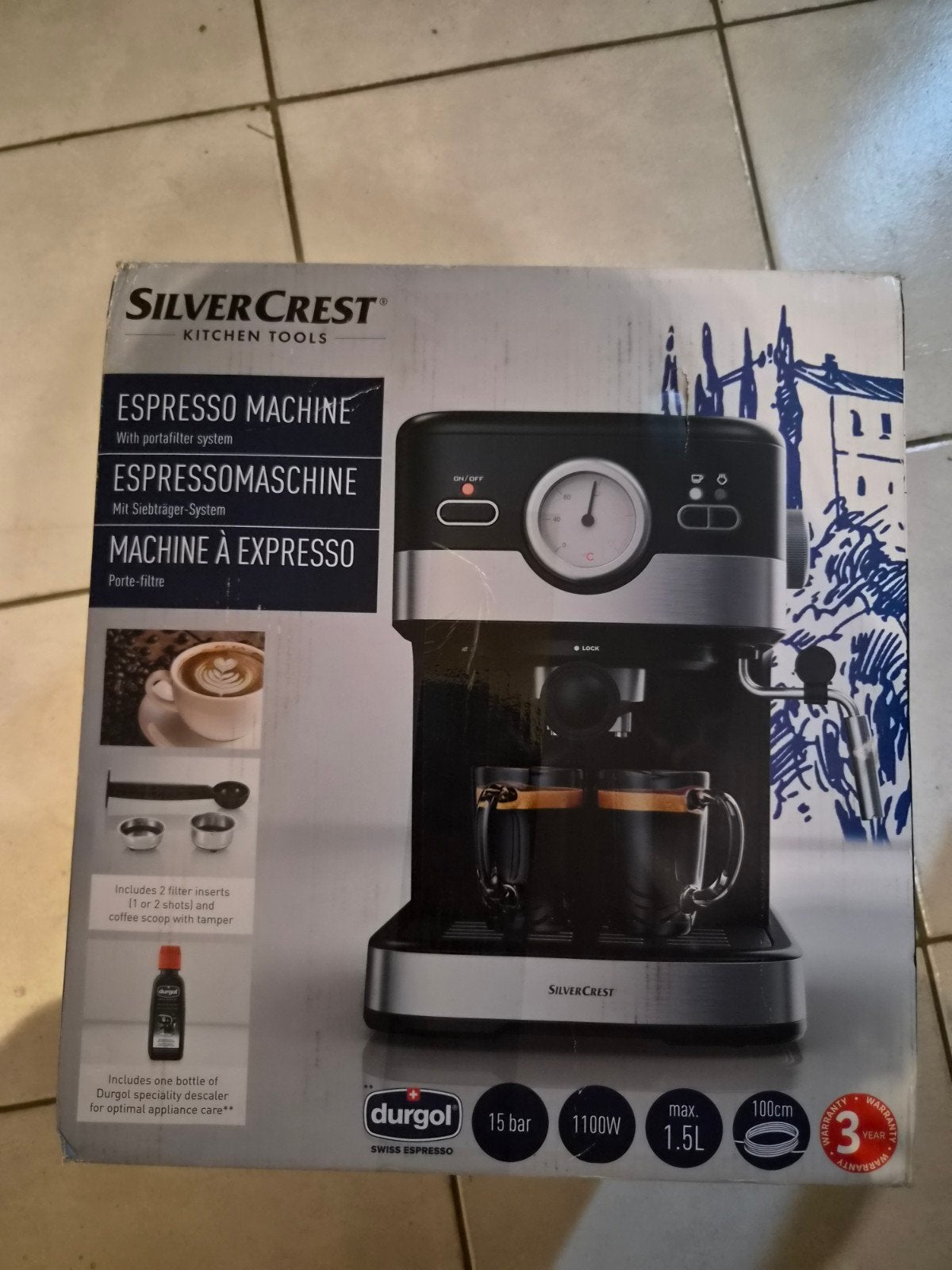 Espresso apparaat Silvercrest, zwart/chroom, Witgoed en Apparatuur, Koffiezetapparaten, Ophalen, Nieuw, Espresso apparaat