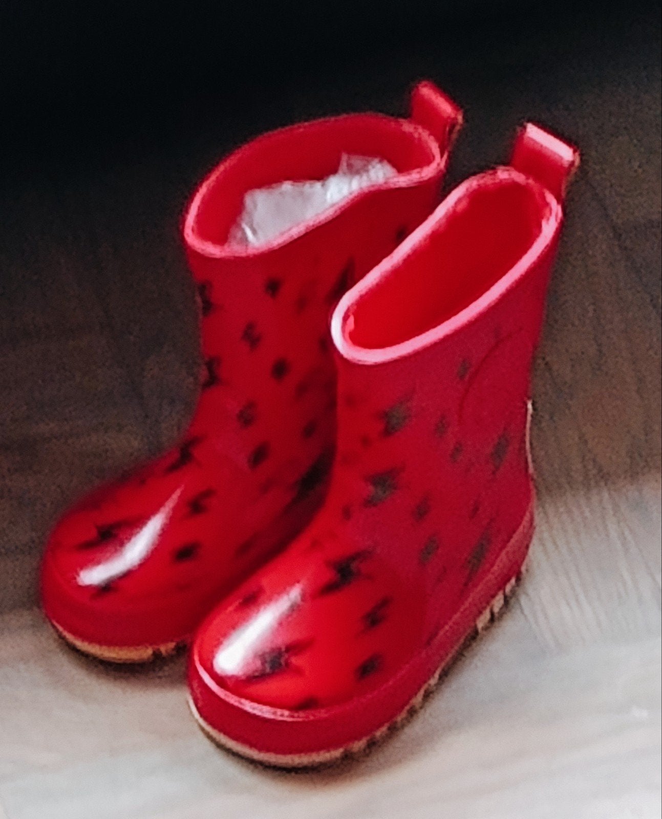 Rode Shoesme regenlaarzen maat 21 met bliksemprint, Gebruikt, Jongen of Meisje, Ophalen of Verzenden, Laarzen